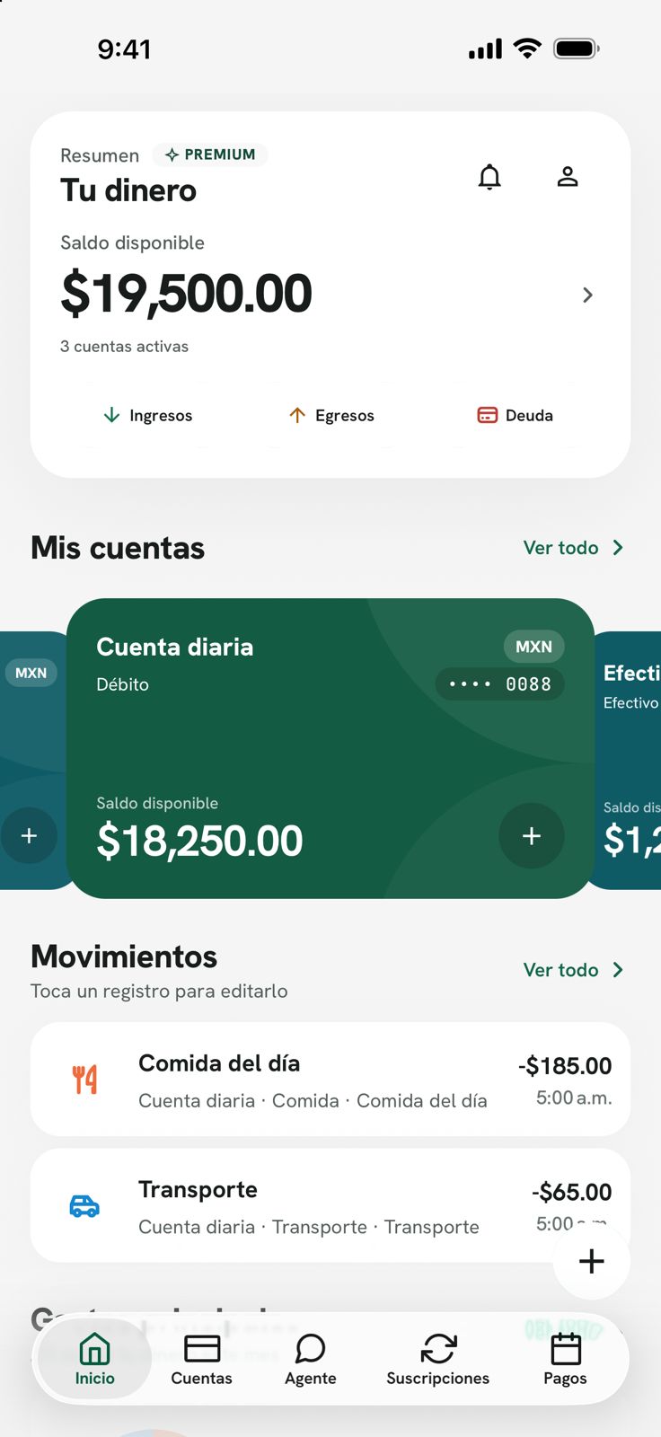 FinanciaApp en iPhone: saldo y cuentas